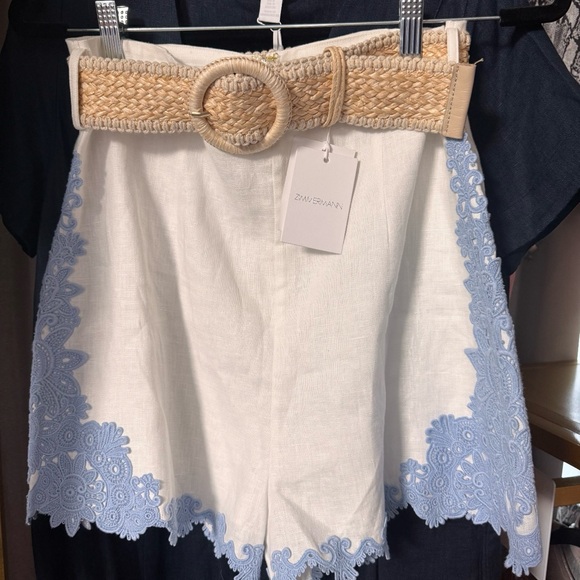 NWT - Zimmermann Raie Belted Appliquéd Lace-Trimmed Linen Shorts, Size 8 (US) - Picture 7 of 9